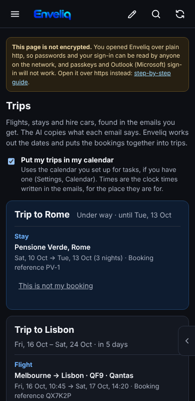 The Trips page on a phone.
